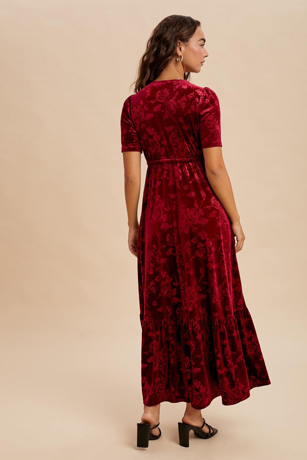 Burgundy Velvet Floral Button Down Maxi Dress PinkBlush Burgundy Velvet Floral Button Down Maxi Dress PinkBlush
