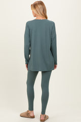 Olive Brushed Knit Maternity Oversized Top and Legging Set