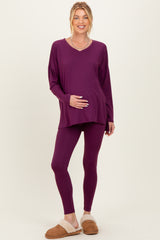 Plum Brushed Knit Maternity Oversized Top and Legging Set