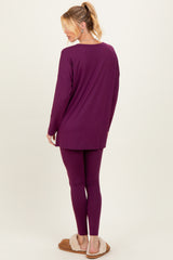 Plum Brushed Knit Maternity Oversized Top and Legging Set