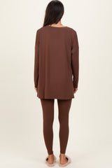 Brown Brushed Knit Oversized Top and Legging Set