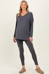 Charcoal Brushed Knit Maternity Oversized Top and Legging Set