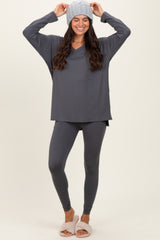 Charcoal Brushed Knit Oversized Top and Legging Set