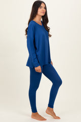 Navy Brushed Knit Oversized Top and Legging Set