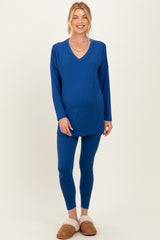 Navy Brushed Knit Maternity Oversized Top and Legging Set