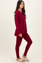 Burgundy Brushed Knit Oversized Top and Legging Set