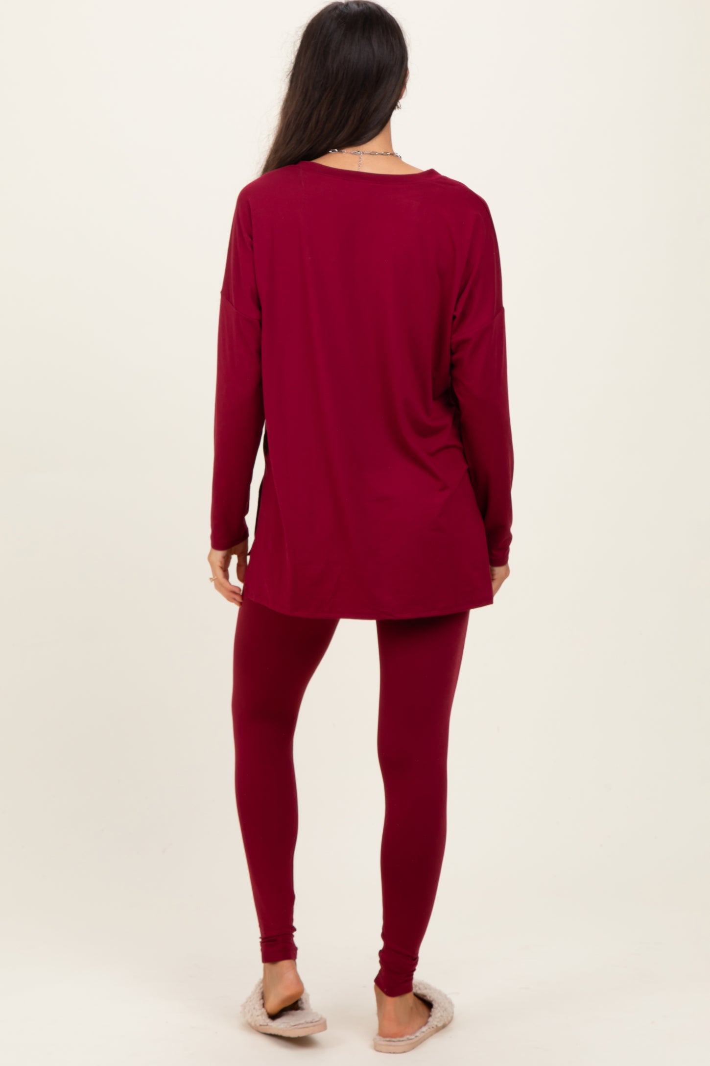 Burgundy Brushed Knit Oversized Top and Legging Set