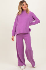 Lavender Textured Rib Mock Neck Long Sleeve Pants Maternity Set