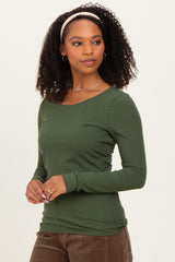 Olive Ribbed Long Sleeve Lettuce Trim Top