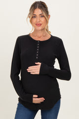 Black Contrast Long Sleeve Maternity Thermal Top