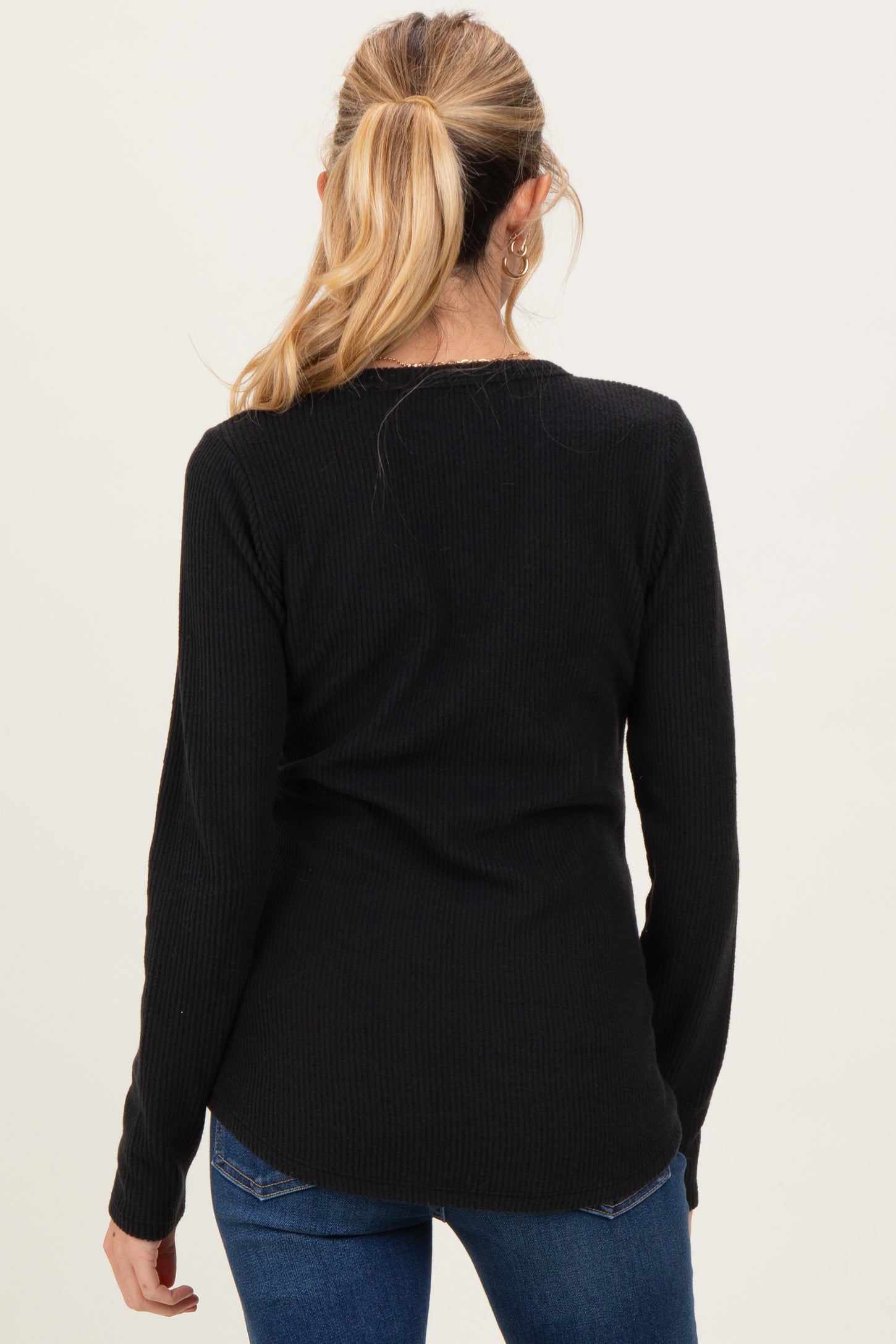 Black Contrast Long Sleeve Maternity Thermal Top