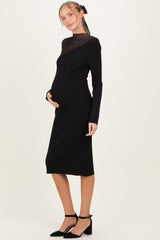 Black Semi-Sheer Mockneck Maternity Sweater Dress