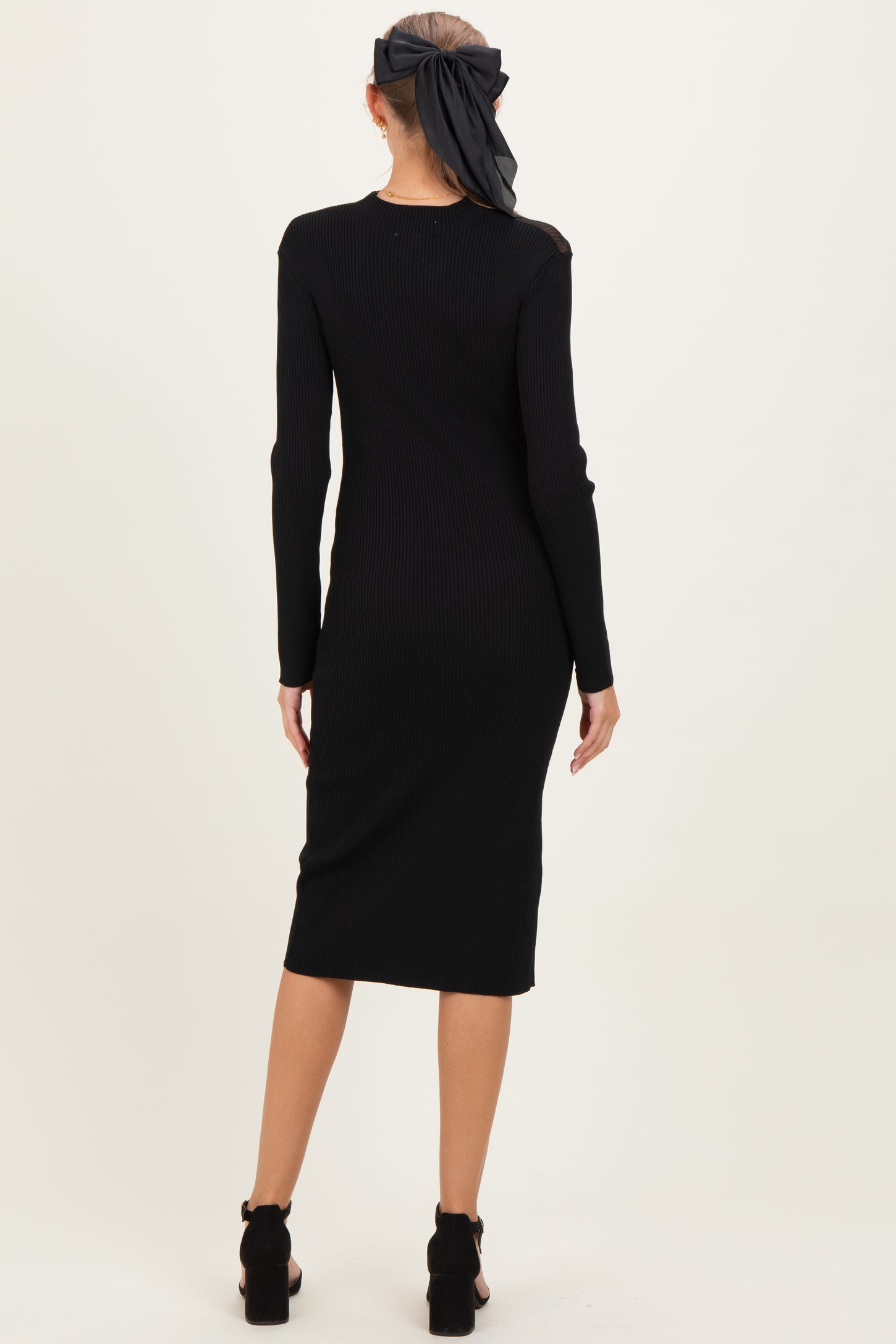Black Semi-Sheer Mockneck Maternity Sweater Dress Black Semi-Sheer Mockneck Maternity Sweater Dress