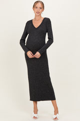 Black Shimmer Ribbed Knit Maternity Maxi Dress