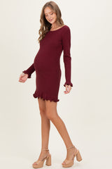 Ruby Shimmer Lettuce Edge Maternity Knit Dress