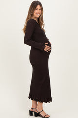 Black Shimmer Lettuce Edge Maternity Midi Dress