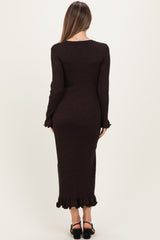 Black Shimmer Lettuce Edge Maternity Midi Dress