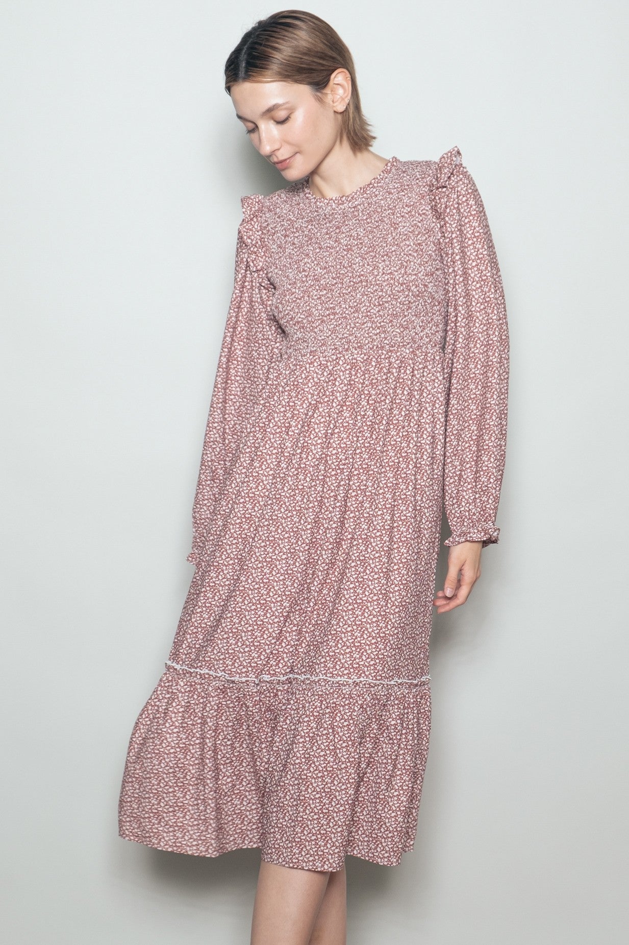 knee length dresses for ladies Chambray Ruffle Sleeve Babydoll Midi Dress main image 0