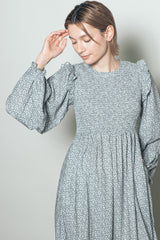 Mint Tiny Floral Ruffled Mock Neck Babydoll Midi Dress