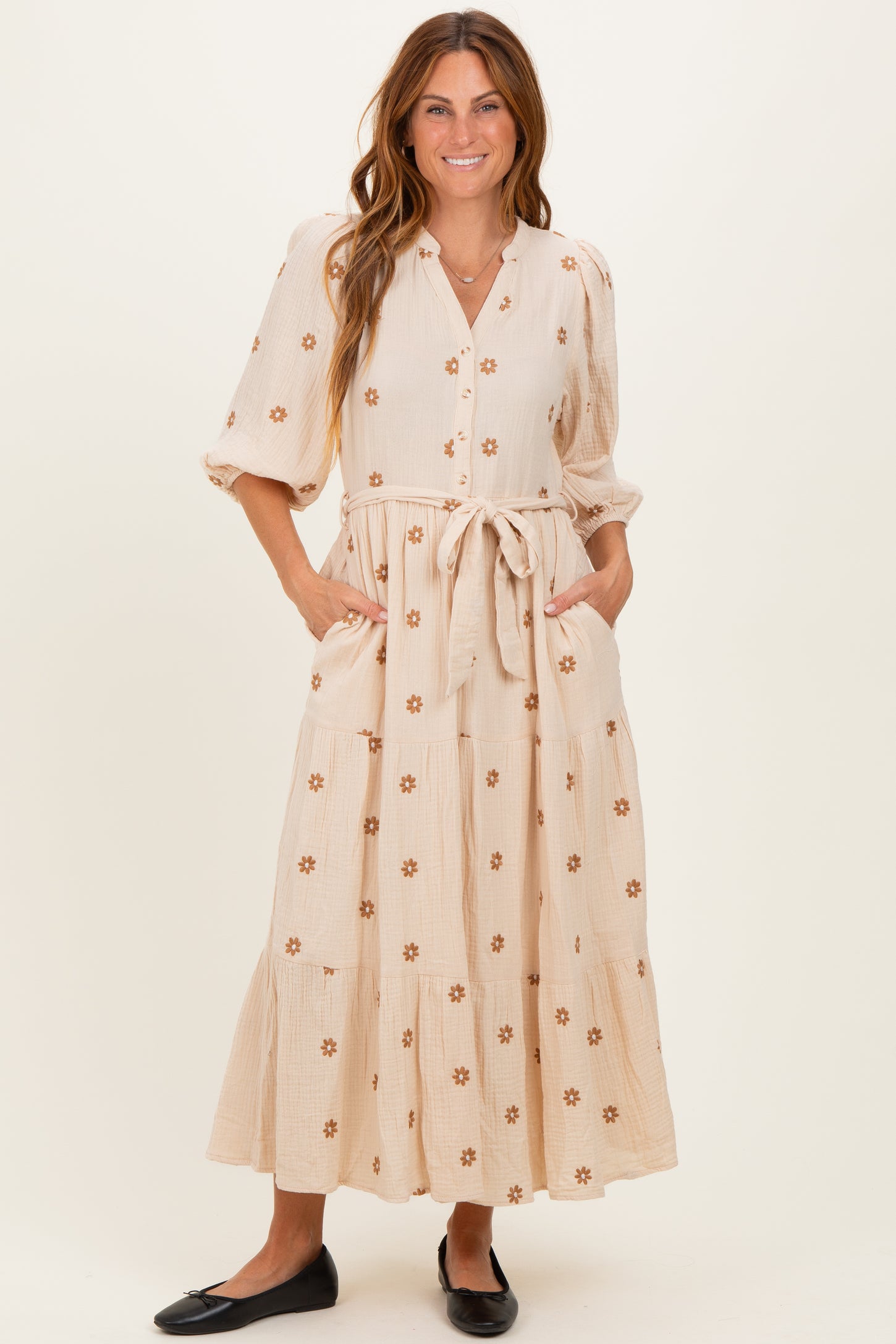 tiered gauze midi dress Cotton Gauze Ruffle Midi Dress- Terracotta