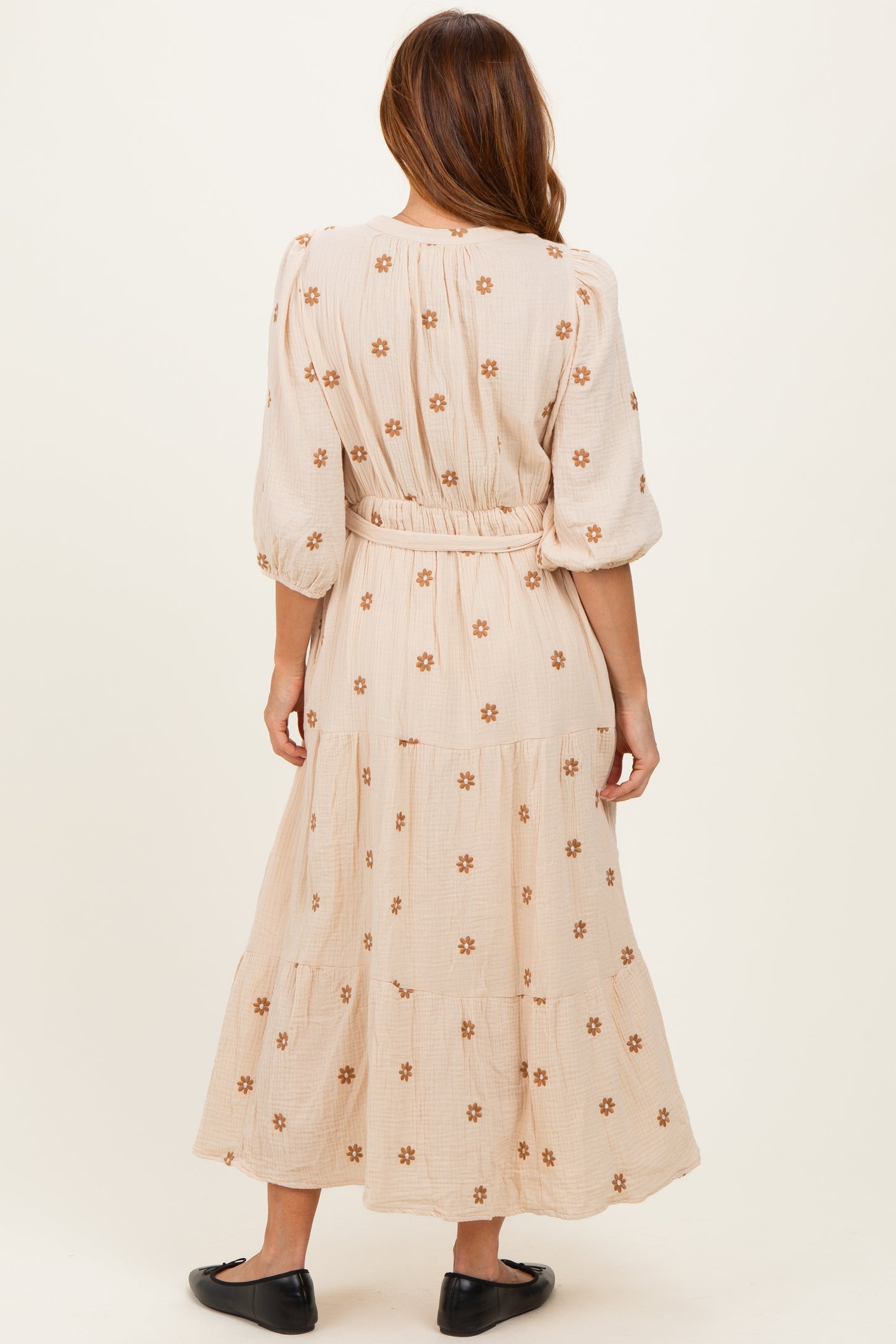 gauze tiered midi dress Cotton Gauze Ruffle Midi Dress- Terracotta