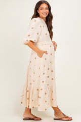 Brown Floral Cotton Gauze Tiered Maternity Midi Dress