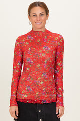 Red Floral Lace Long Sleeve Maternity Top