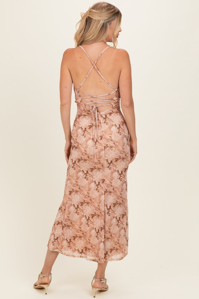 peach backless maxi dress Peach Showstopper Plunge Maxi Dress