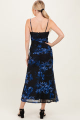 Black Floral Ruched Mesh Maxi Dress