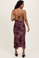 Mauve Floral Mesh Cowl Neck Maternity Midi Dress