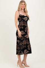 Black Cowl Neck Lace Up Back Midi Dress