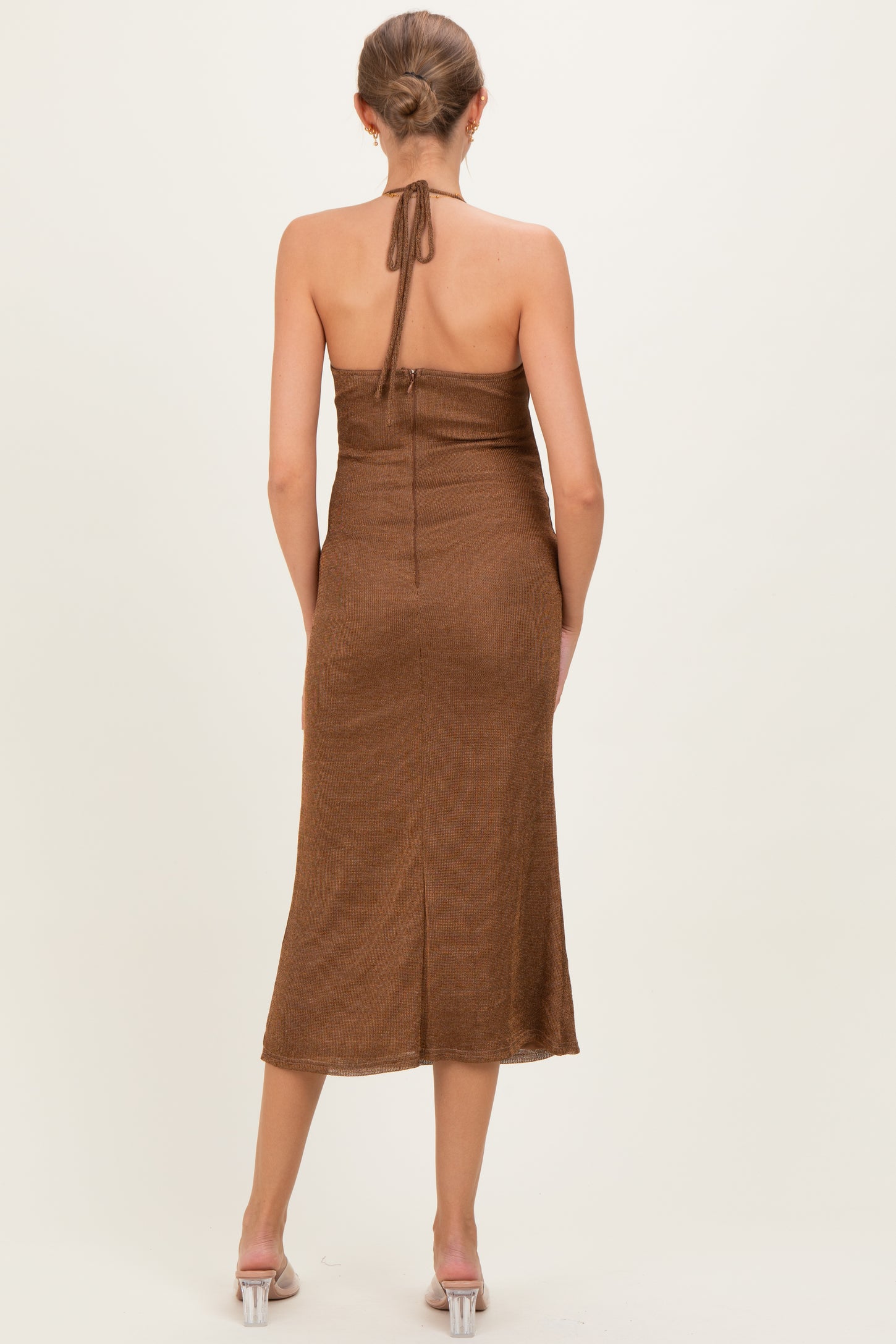 Brown Halter Cowl Neck Maternity Midi Dress Brown Halter Cowl Neck Maternity Midi Dress