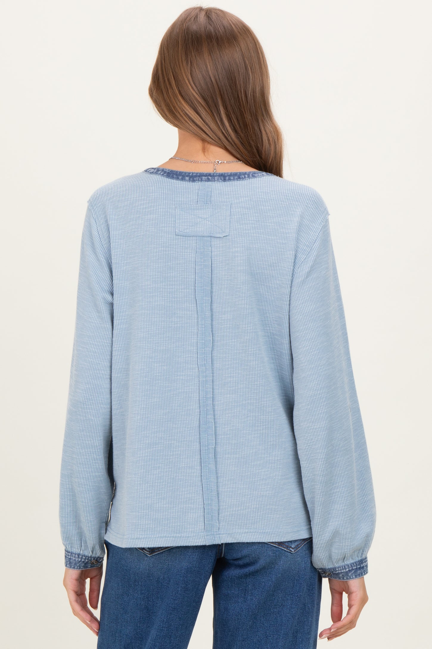 Light Blue Rib Knit Casual Maternity Henley Top