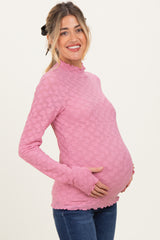 Mauve Thumbhole Sleeves Mock Neck Lace Maternity Top