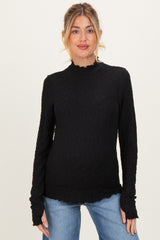 Black Thumbhole Sleeves Mock Neck Lace Maternity Top