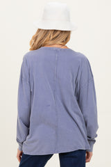 Navy Oversized Washed Long Sleeve Pocket Maternity Top
