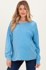 Aqua Oversized Washed Long Sleeve Pocket Maternity Top