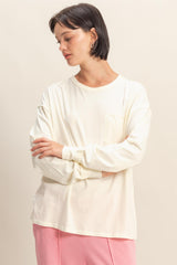 Cream Oversized Washed Long Sleeve Pocket Maternity Top