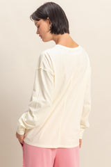 Cream Oversized Washed Long Sleeve Pocket Top