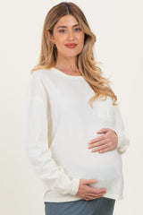 Cream Oversized Washed Long Sleeve Pocket Maternity Top