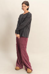 Black Oversized Washed Long Sleeve Pocket Top