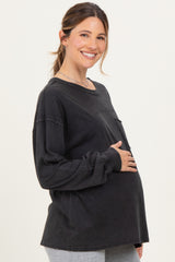 Black Oversized Washed Long Sleeve Pocket Maternity Top