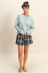 Navy Button-Front Plaid Maternity Boxer Shorts