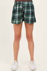 Green Button-Front Plaid Maternity Boxer Shorts