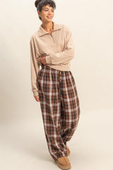 Brown Plaid Wide Leg Lounge Pants