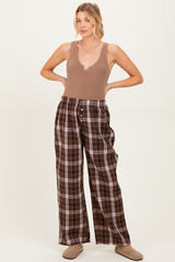 Brown Plaid Wide Leg Maternity Lounge Pants