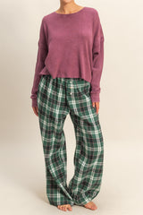 Green Plaid Wide Leg Lounge Pants