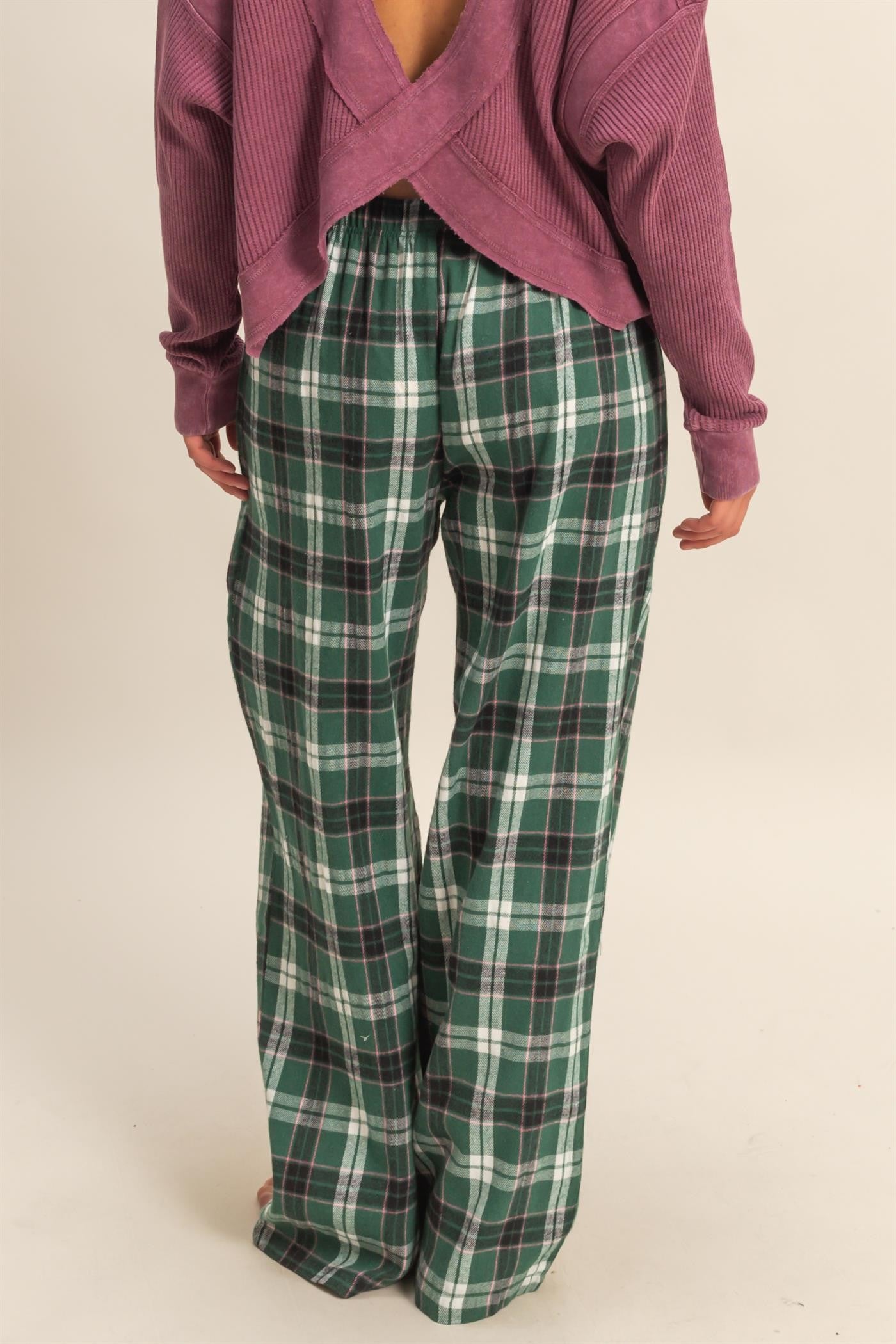 Green Plaid Wide Leg Lounge Pants