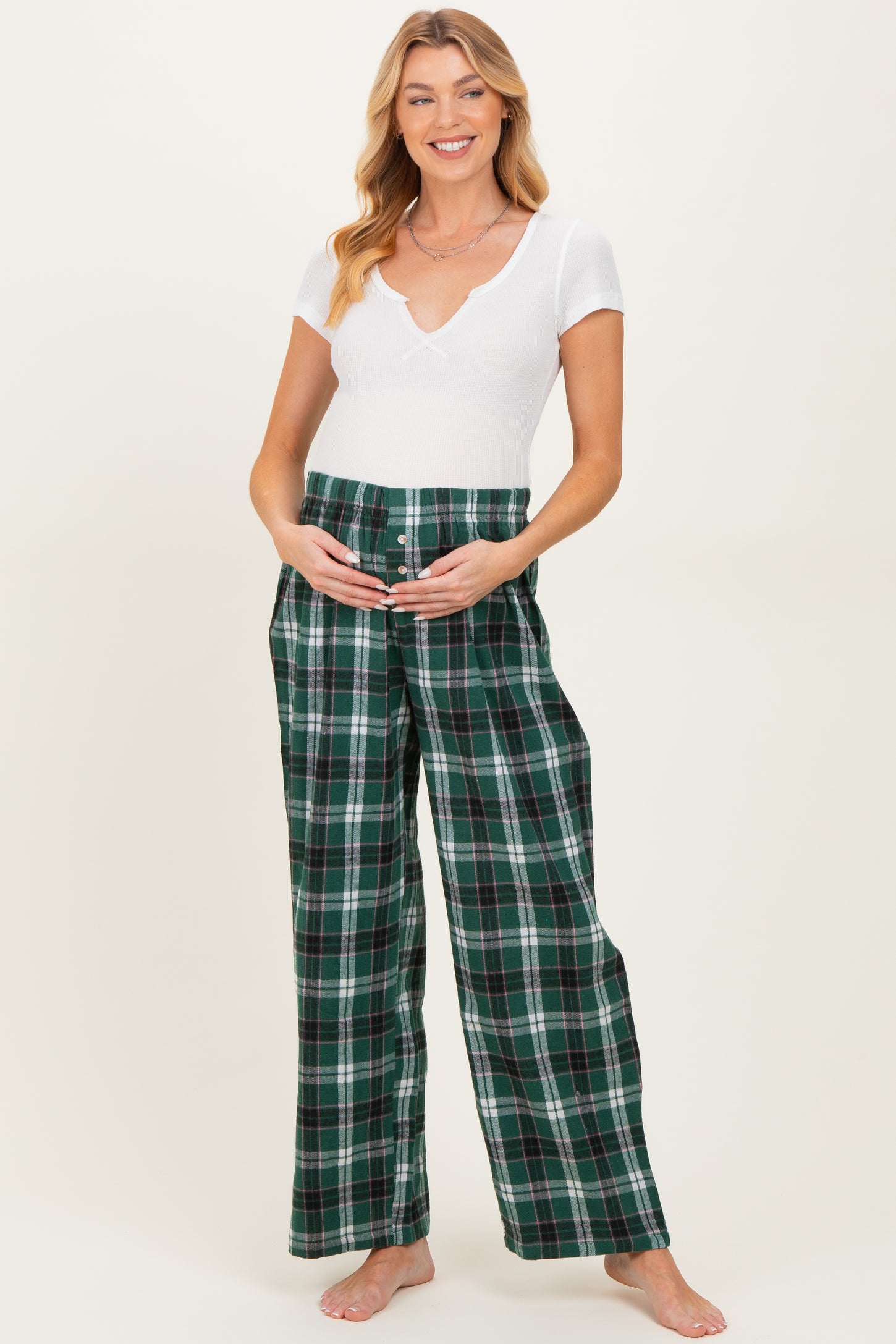 Green Plaid Wide Leg Maternity Lounge Pants
