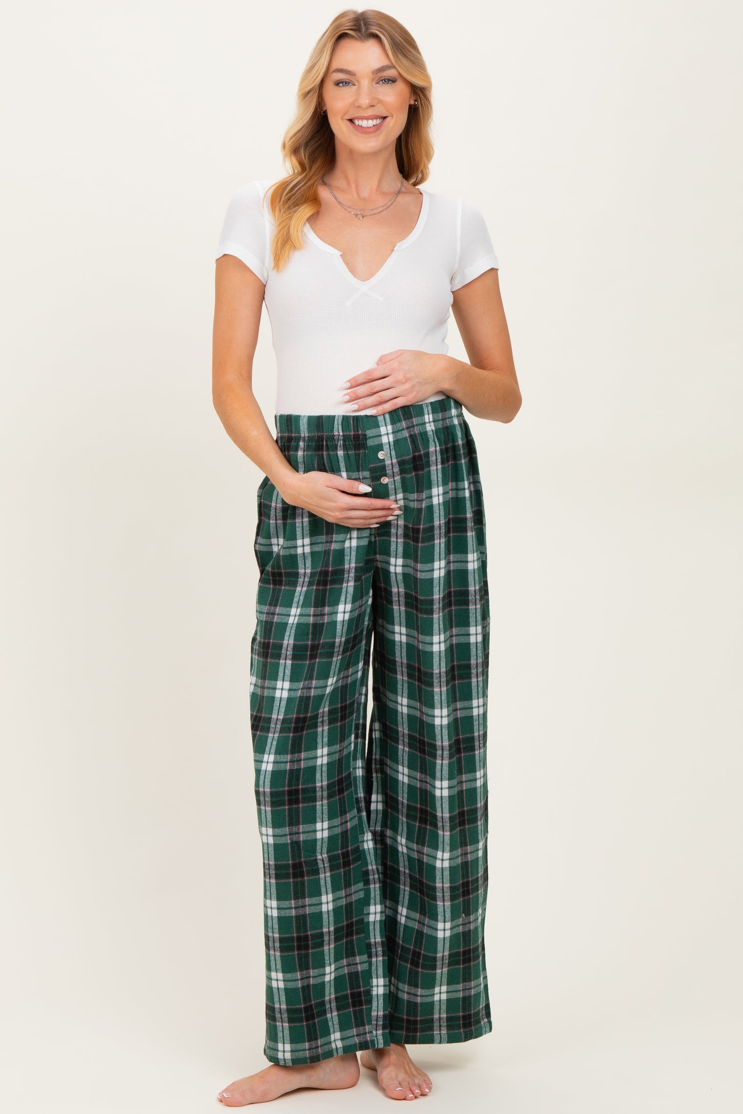 Green Plaid Wide Leg Maternity Lounge Pants